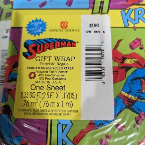 Vintage Lot of 3 Superman Gift Wrap One Sheet New - Picture 4 of 4